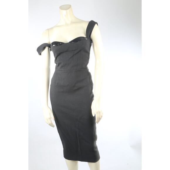 Victoria Beckham Black Sleeveless Fitted Midi Sheath Dress Size 2 - Picture 7 of 16